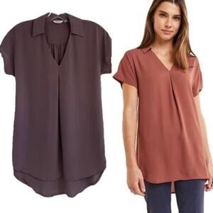 Short Sleeve Tunic with Johnny Collar Gray Purple XXS